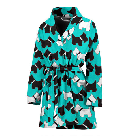 Scottish Terrier Dog Pattern Print Women's Bath Robe-Free Shipping