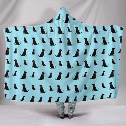 Black Labrador Dog Pattern Print Hooded Blanket-Free Shipping