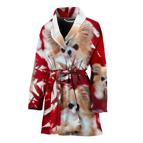 Cute Chihuahua On Red Print Women's Bath Robe-Free Shipping