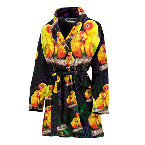 Sun Conure Parrot Print Women's Bath Robe-Free Shipping