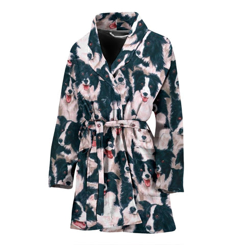 Border Collie Dog In Lots Print Women's Bath Robe-Free Shipping