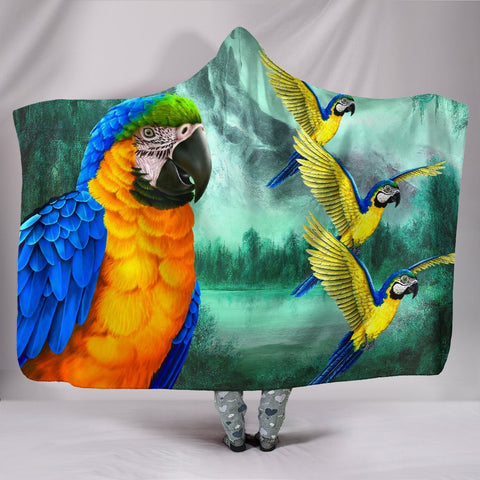 Blue And Yellow Macaw Parrot Print Hooded Blanket-Free Shipping