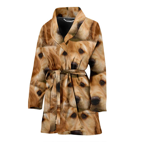 Golden Retriever Dog Print Women's Bath Robe-Free Shipping