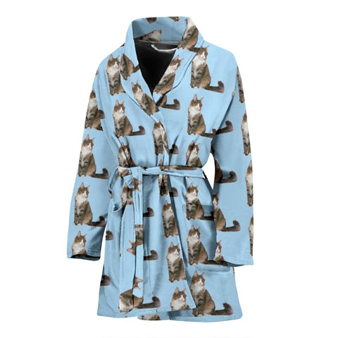 Norwegian Forest Cat Pattern Print Women's Bath Robe-Free Shipping