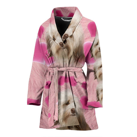Havanese On Pink Print Women's Bath Robe-Free Shipping