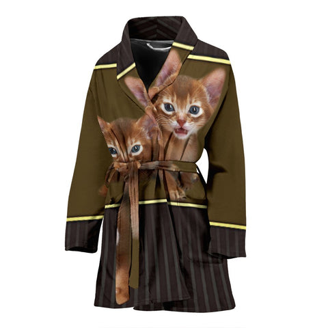 Abyssinian Cat Print Women's Bath Robe-Free Shipping