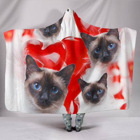 Siamese Cat Print Hooded Blanket-Free Shipping