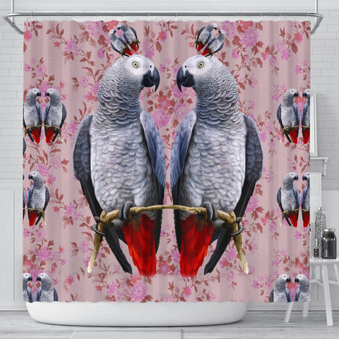 African Grey Parrot Floral Print Shower Curtains-Free Shipping