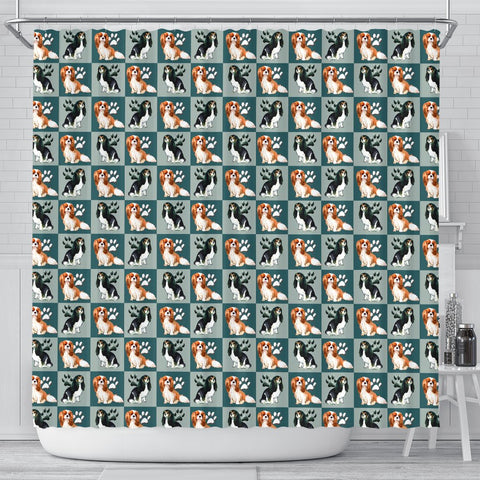 Cavalier King Charles Spaniel Dog With Paws Print Shower Curtains-Free Shipping