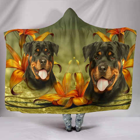 Cute Rottweiler Dog Print Hooded Blanket-Free Shipping