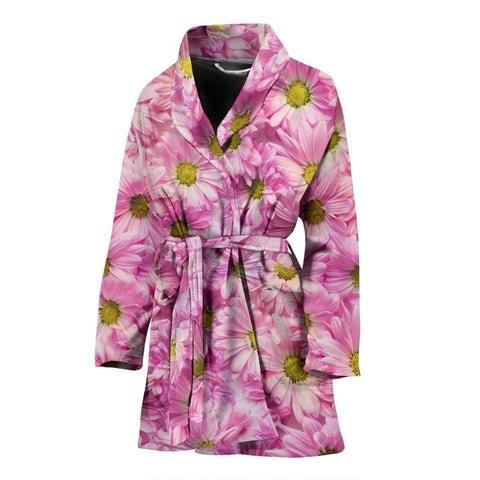 Pink Daisy Flower Print Women's Bath Robe-Free Shipping