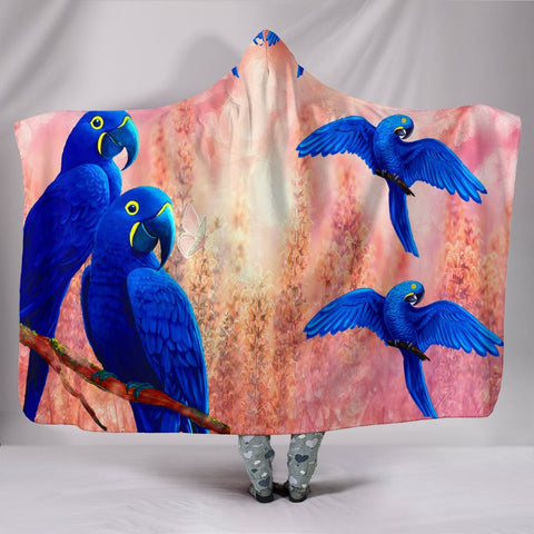 Hyacinth Macaw Parrot Print Hooded Blanket-Free Shipping