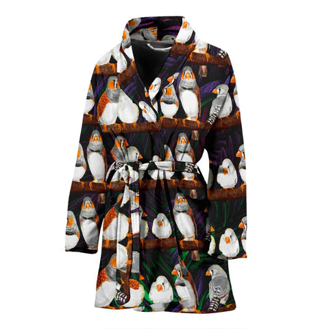 Zebra Finch Bird Pattern Print Women's Bath Robe-Free Shipping