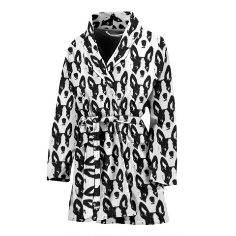 Boston Terrier Dog Pattern Print Women's Bath Robe-Free Shipping