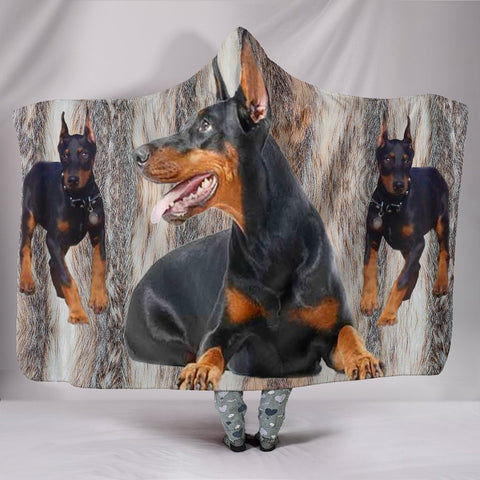 Doberman Pinscher Print Hooded Blanket-Free Shipping