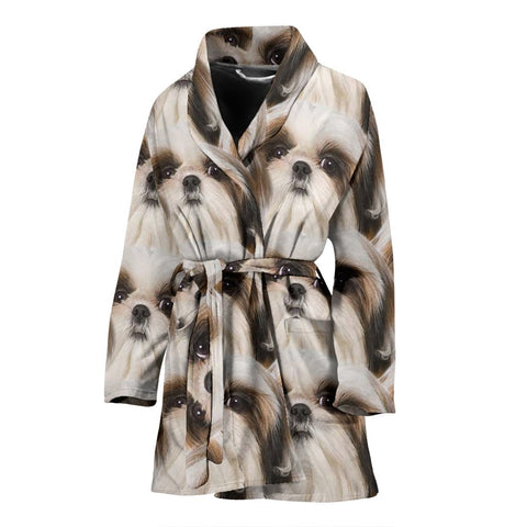 Shih Tzu Dog Patterns Print Women's Bath Robe-Free Shipping