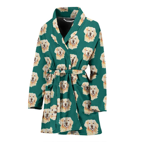 Golden Retriever Dog Pattern Print Women's Bath Robe-Free Shipping