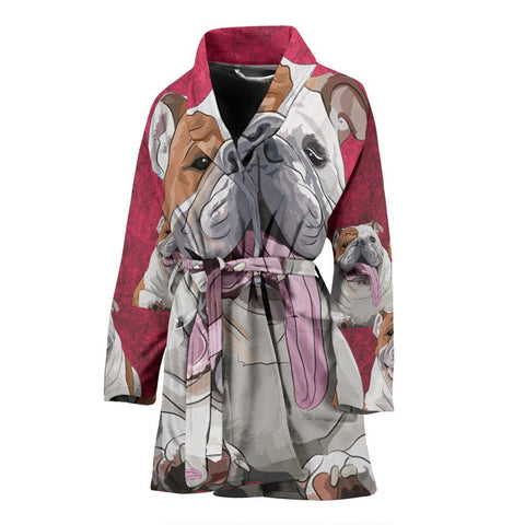 Amazing Bulldog Art Print Women's Bath Robe-Free Shipping