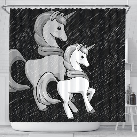 Black-White Unicorn Print Shower Curtain-Free Shipping