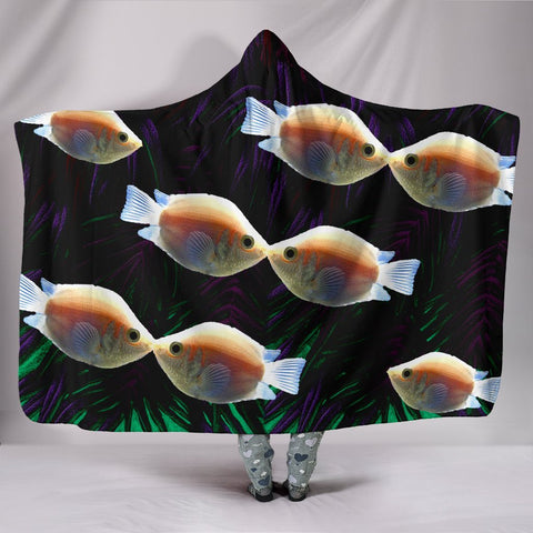 Kissing Gourami Fish Print Hooded Blanket-Free Shipping