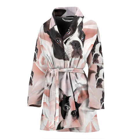 Boston Terrier Print Women's Bath Robe-Free Shipping