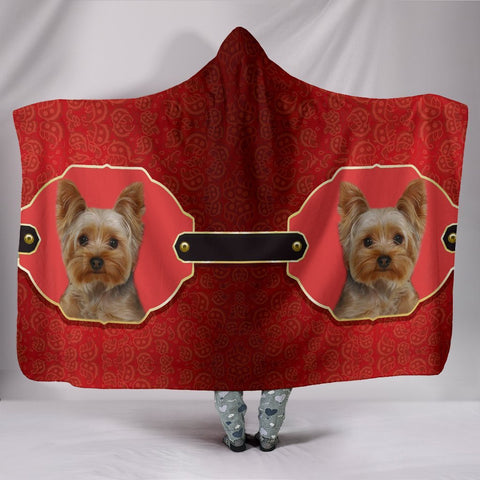 Yorkshire Terrier (Yorkie) Print On Red Hooded Blanket-Free Shipping