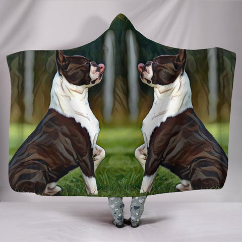 Boston Terrier Dog Art Print Hooded Blanket-Free Shipping