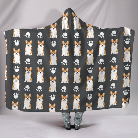 Pembroke Welsh Corgi With Paws Print Hooded Blanket-Free Shipping