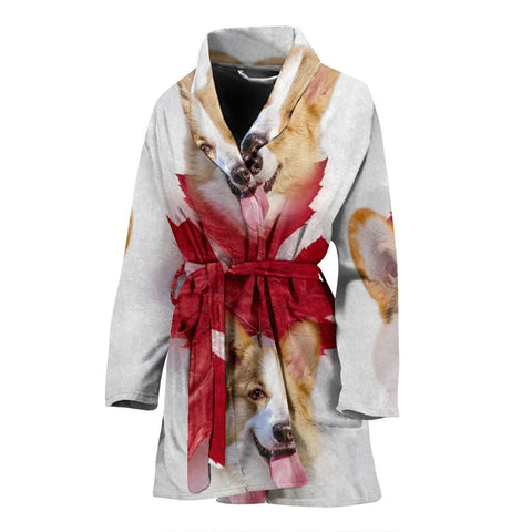 Pembroke Welsh Corgi On White Print Women's Bath Robe-Free Shipping