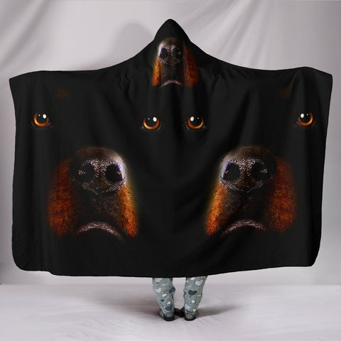 Rottweiler Dog Print Black Hooded Blanket-Free Shipping