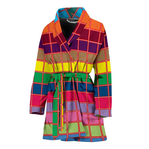 Multicolor Square Print Women's Bath Robe-Free Shipping