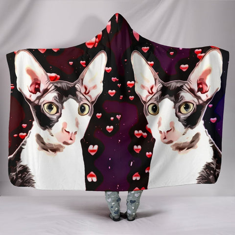 Cornish Rex Cat Love bubbles Print Hooded Blanket-Free Shipping