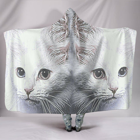 Turkish Angora Cat Print Hooded Blanket-Free Shipping