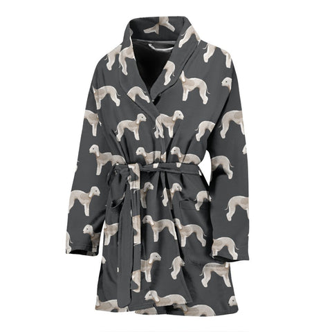 Bedlington Terrier Dog Pattern Print Women's Bath Robe-Free Shipping