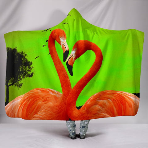 Flamingo Bird Print Hooded Blanket-Free Shipping