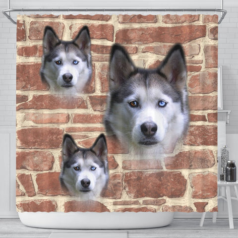 Siberian Husky On Wall Print Shower Curtains-Free Shipping