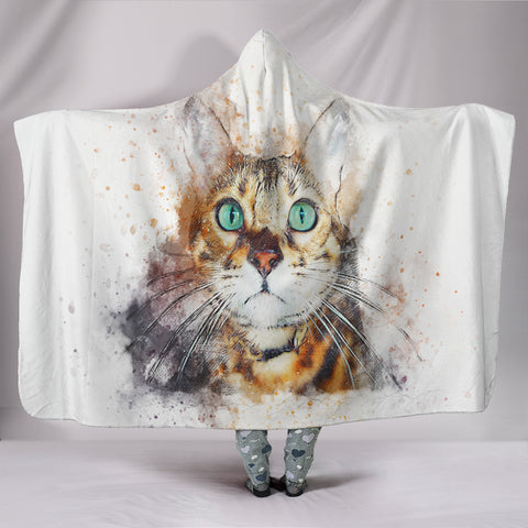 Green Eyed Cat Hooded Blanket