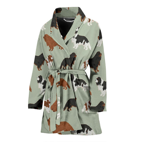 Cavalier King Charles Spaniel Dog Pattern Print Women's Bath Robe-Free Shipping