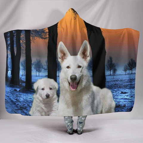 Cute White Shepherd Print Hooded Blanket-Free Shipping