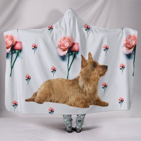 Australian Terrier With Rose Print Hooded Blanket-Free Shipping