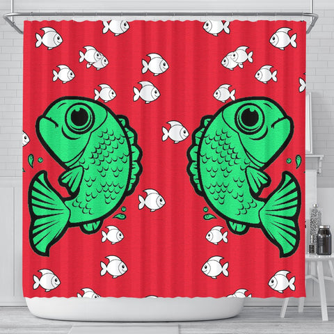 Fish Print On Red Shower Curtain-Free Shipping