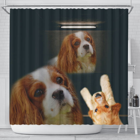 Cute Cavalier King Charles Spaniel Print Shower Curtain-Free Shipping