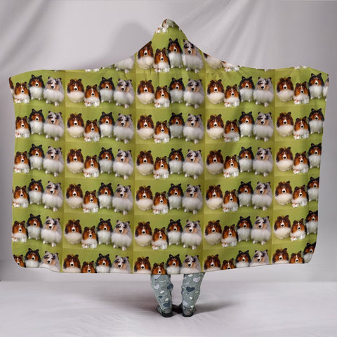 Shetland Sheepdog Pattern Print Hooded Blanket-Free Shipping