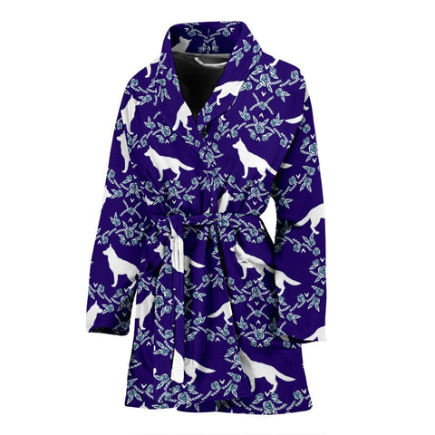 German Shepherd Dog Floral Print Women's Bath Robe-Free Shipping