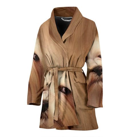 Lhasa Apso dog Print Women's Bath Robe-Free Shipping