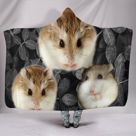 Roborovski Hamster On Black Print Hooded Blanket-Free Shipping