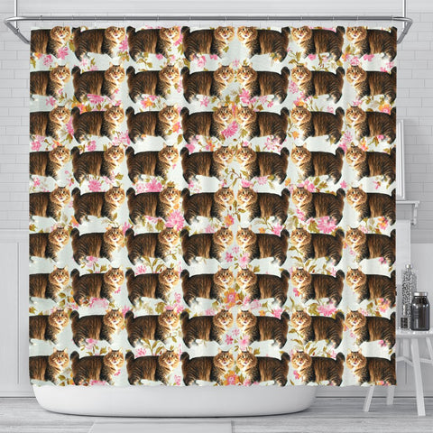 American Bobtail Cat Floral Print Shower Curtains-Free Shipping
