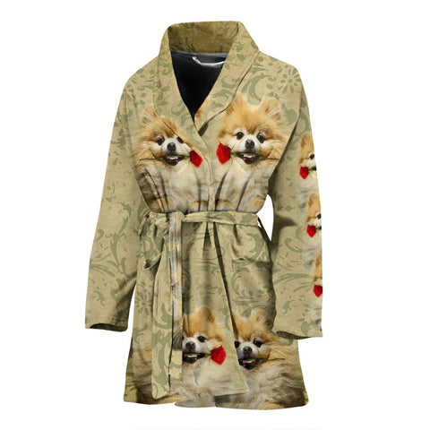 Cute Pomeranian Dog Print Women's Bath Robe-Free Shipping