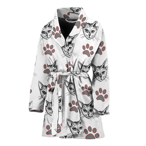 Cat With Paws Patterns Print Women's Bath Robe-Free Shipping