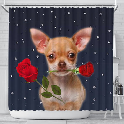 Chihuahua Dog With Rose Print Shower Curtain-Free Shipping